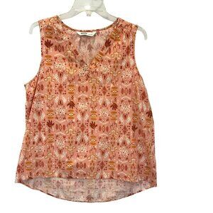Sonoma V-neck Blouse Sleeveless Orange Tribal Print High-Low Hem Cotton Sz Large